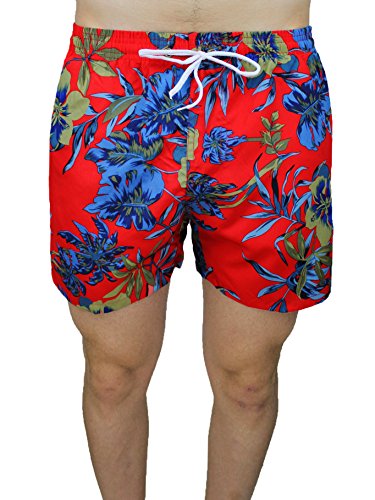 Bermuda de mer homme slim fit short de plage rouge floral tendance