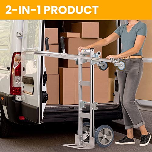 Junior Heavy Duty Convertible Hand Truck with Double Grip Handles-Aluminum Dolly Cart for Moving- 1,000 LB Capacity-Converts from Hand Truck to Platform Push Cart-52 Lx41 Wx44 H (Assembled)