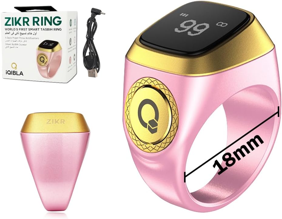 Anlising Smart Ring Counter, Smart Tasbih Zikr Ring, Muslim Islamic Prayer Smart Rings, Tasbih Counter Smart Ring, Tasbeeh Smart Counter, Digital Electronic Smart Tally Counter for Prayer (Pink, 18MM)