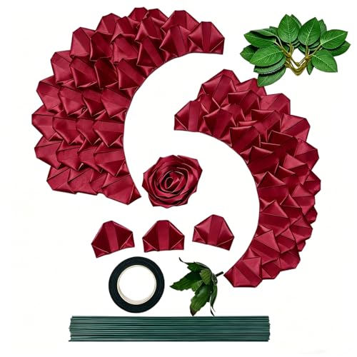 LatinaFlorista All-in-One Eternal Rose DIY Kit: Make 7 Complete Flowers! Includes Pre-Made Petals, Wire Stems, Leaves & Floral Tape. All Things You Need in One Bag! (Red Kit)