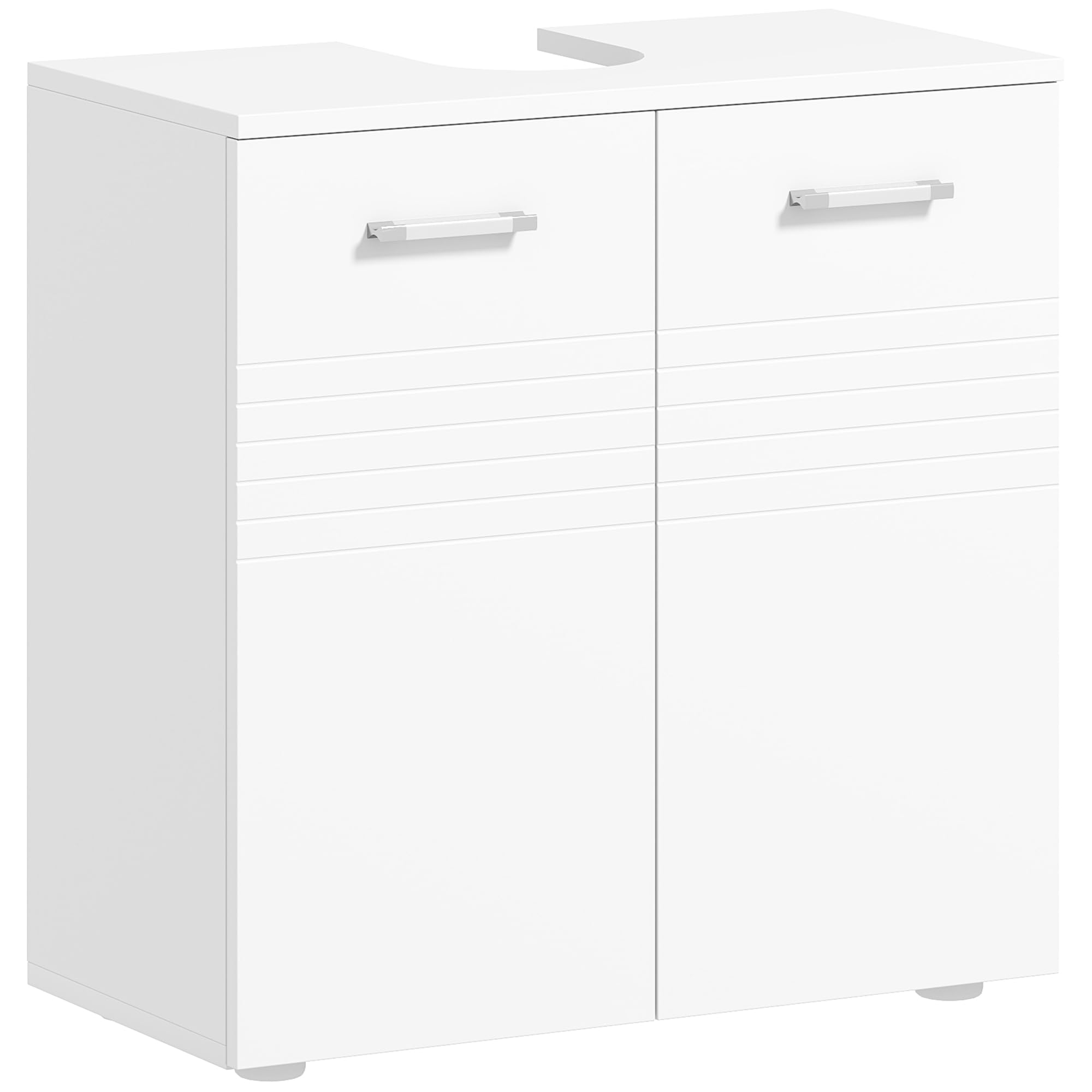 kleankin Mueble para Debajo del Lavabo Armario de Baño de Pared con 2 Puertas y Estante Interior Ajustable Estilo Moderno 60x30x62,5 cm Blanco