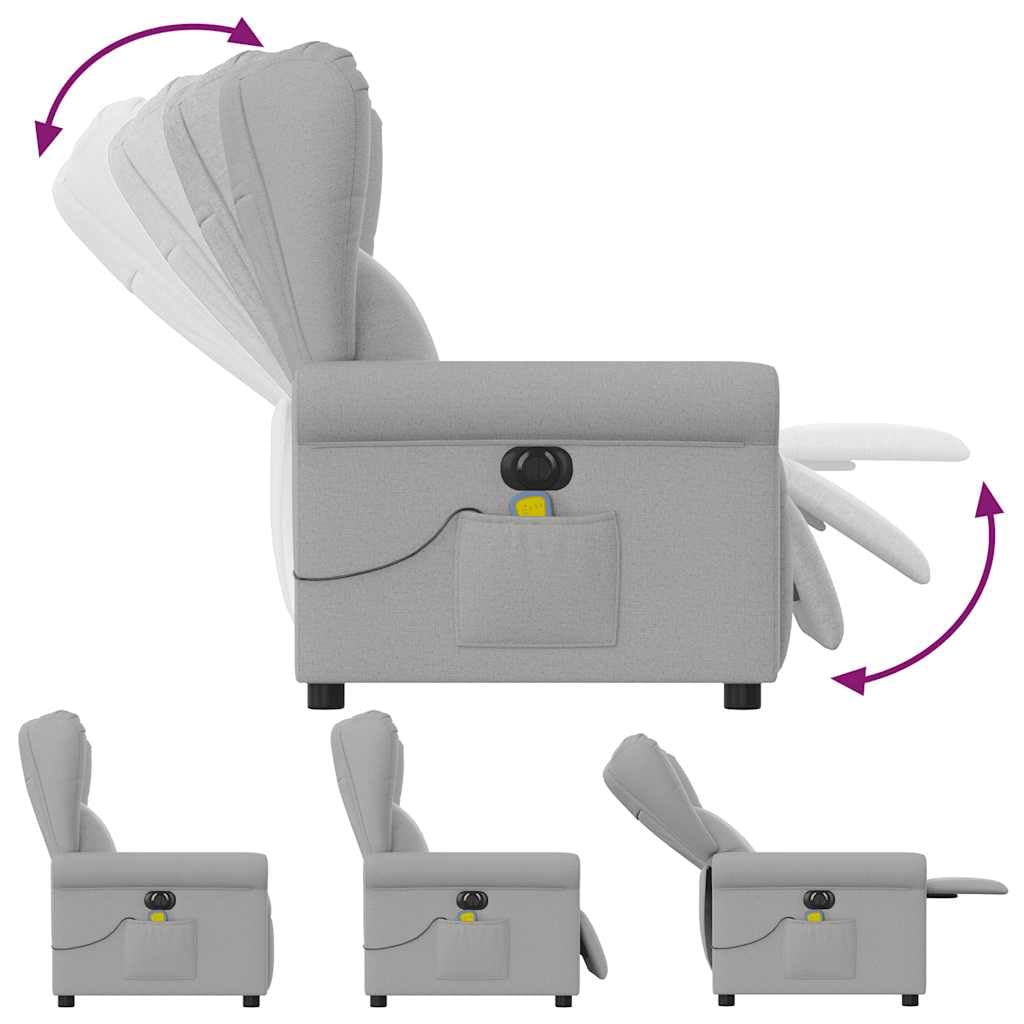 Massagesessel Elektrisch Wolkengrau Stoff mit 6-Punkt-Vibrationsmassage, verstellbare Rückenlehne und Fußstütze, Metall und Holzgestell, ergonomischer Relaxstuhl für Wohnzimmer