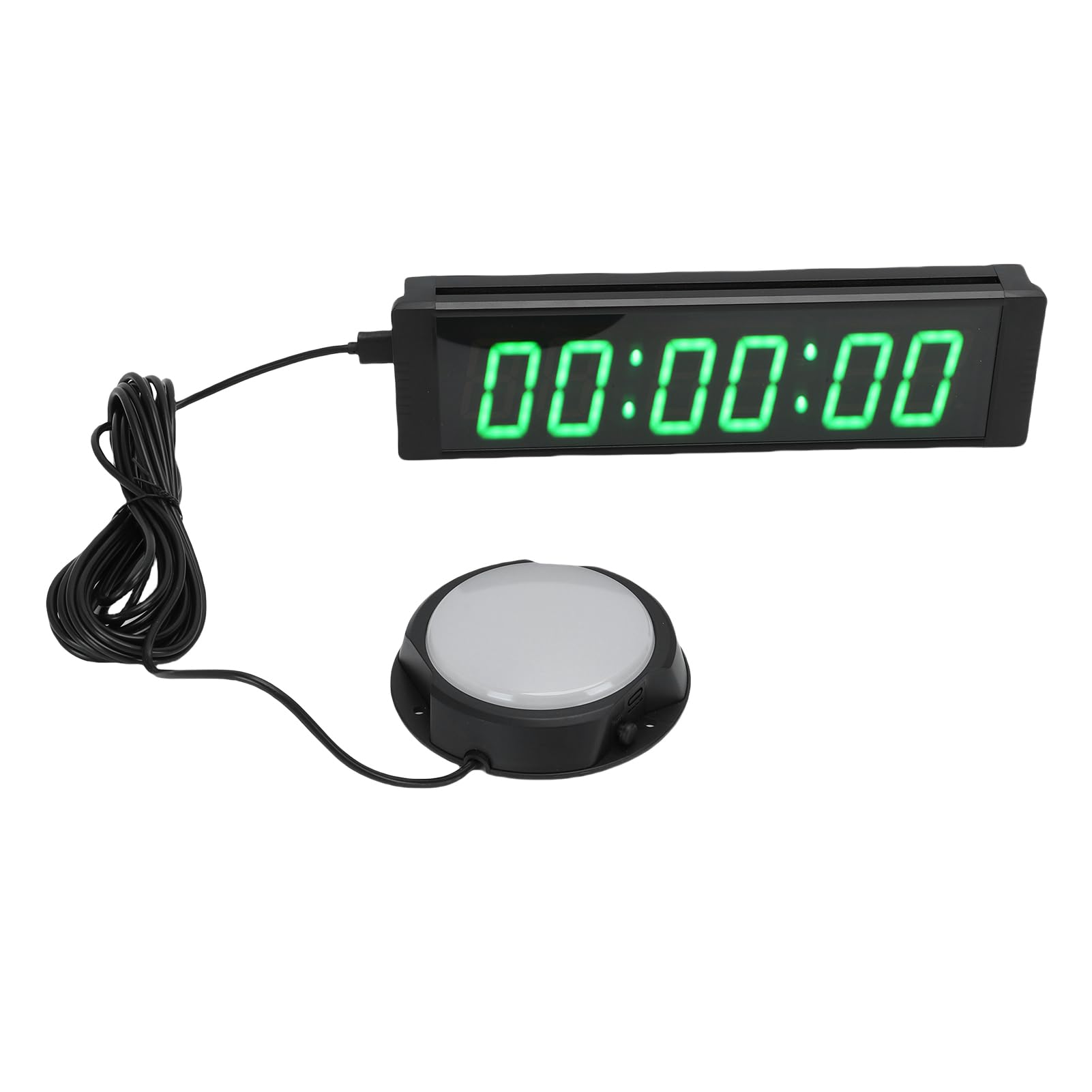 Fafeicy Minuterie de Course à 6 Chiffres, Chronomètre à Compte à Rebours LED en Alliage d'aluminium avec écran Vert de 1,5 Pouces, Horloge Rechargeable, Bouton Filaire de 5 M, Télécommande de 30 M