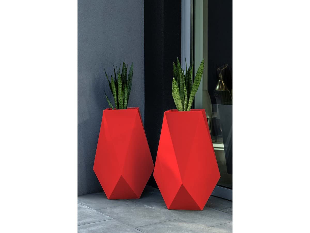 Monumo® Volcano doniczka duża z wewnętrzną skrzynką, odporna na działanie warunków atmosferycznych, nadaje się do domu, biura, ogrodu, na patio, hotelu, restauracji, na balkon i taras, nowoczesna doniczka ogrodowa (42 x 42 x 80 cm, czerwona)