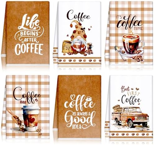 6 Pcs Lavender Summer Kitchen Towel Set Funny Housewife Farmhouse Rustic Bath Hand Towel for Holiday Bathroom Gift, 24 x 16 Inches(Brown,Coffee)