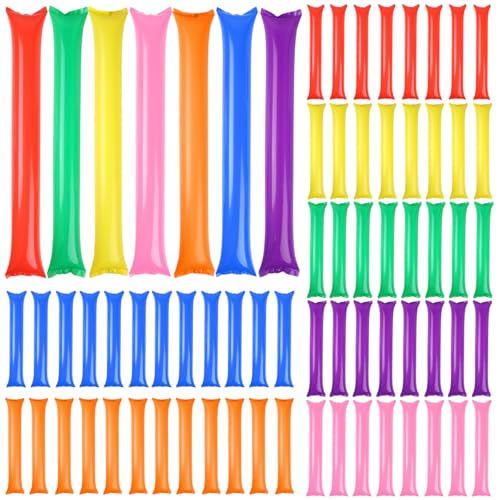 Cakmecwy 140 Pcs Thunder Sticks, Thicken Cheering Team Spirit Boom Sticks, Plastic Cheering Sticks Inflatable Thunder Sticks, Sporting Cheers Basketball Football Events Dance Party 7 Colors