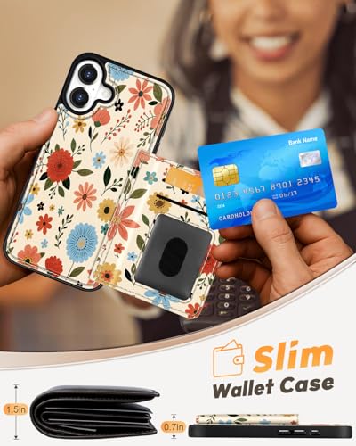 Uppuppy for iPhone 16 Plus Wallet Case with Card Holder,Beige Flower - image 4