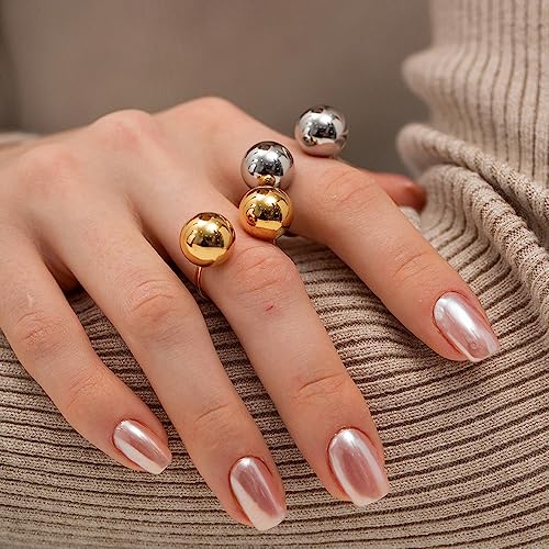 OIDIMS Geometric Balls Minimalist Wrap Open Ring for Women Fashion Ball Stainless Steel Eternity Statement Promise Knuckle Pinky Stacking Adjustable Rings Daughter Bff Birthday Christmas Gifts3