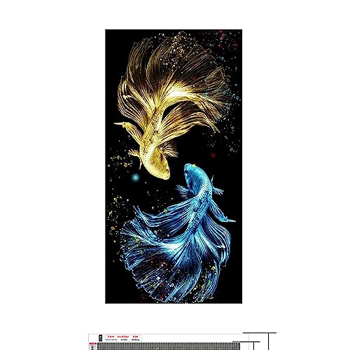 DCIDBEI 45 x 85 cm DIY redondo pintura diamante 5D completa animais de mar para adultos, puzzle diamantes peixes betta, mosaico artesanato decoração quarto escritório || peixe amarelo e azul