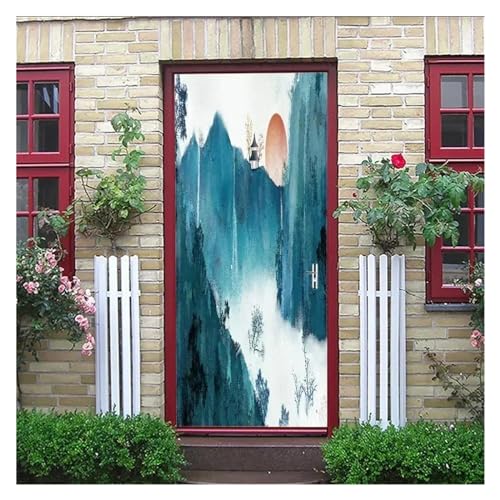 Papier peint amovible paysage soleil rouge pour masquer les chocs - 2