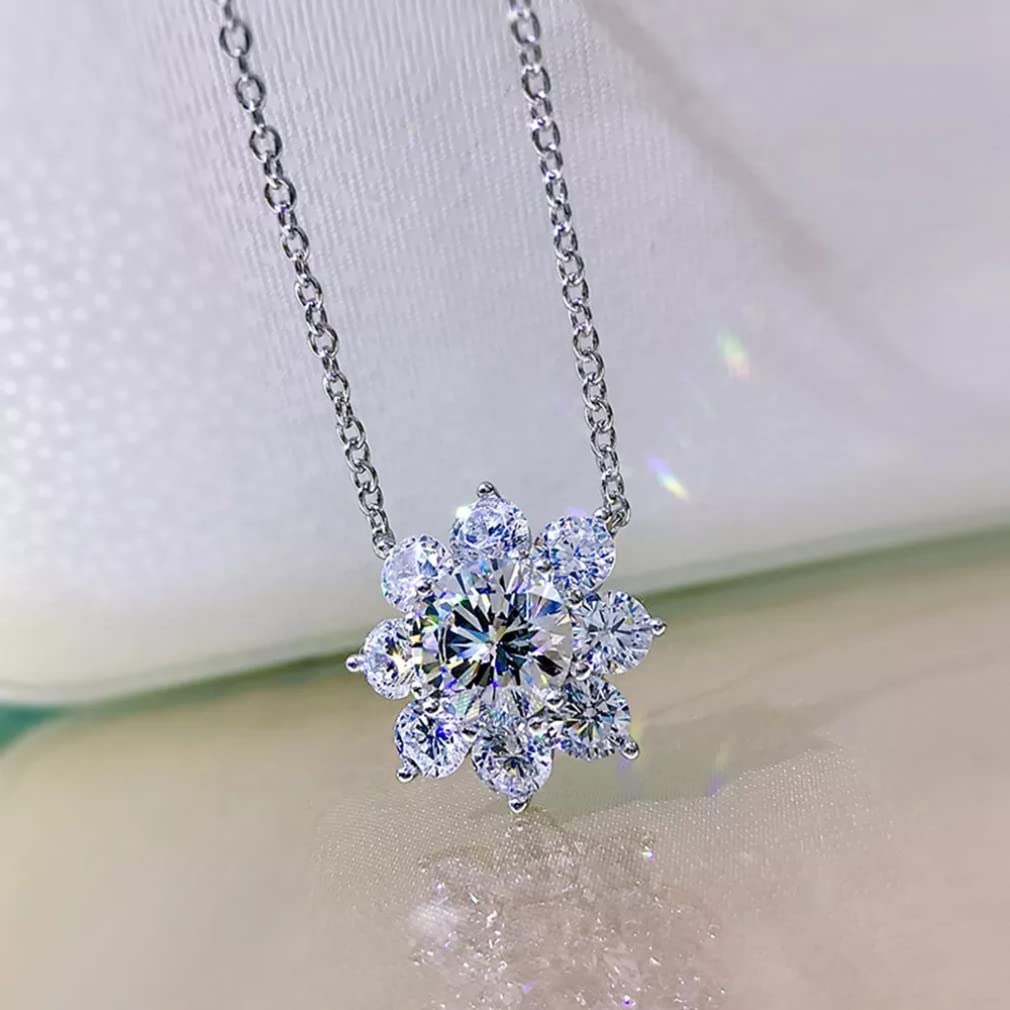 Collar con Colgante de Flores de Boda de Piedras Preciosas de moissanita de 8 MM de Plata de Ley 925 para Mujer, Regalo de joyería Fina