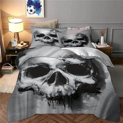 Housse de couette skull facile à laver pour lit double king size 3pcs - 6
