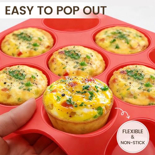 Image of CAKETIME Silicone Muffin Pan, 2 Packs Jumbo 6 Cups and Regular 12 Cups for Baking Muffins, Cupcakes, Egg Bites, Frittatas