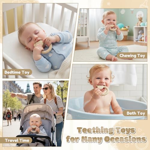 Image of Silicone Teething Toy for Babies - 2ooya 2Pcs Bear Animal Theme Teething Ring Relief Chew Toy Infant Sore Gums Pain Soft Food Grade Silicone Teethers for Toddler 6-12 Months Birthday Baby Shower