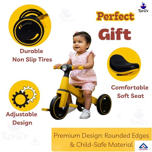 Image of 3-in-1 Toddler Tricycle & Balance Bike for Toddlers 1-3 Years, Easy-Assemble Baby Trike with Silent Wheels, Sturdy Safe Frame, Indoor & Outdoor Ride-On Bicycle for Boys & Girls (Yellow)