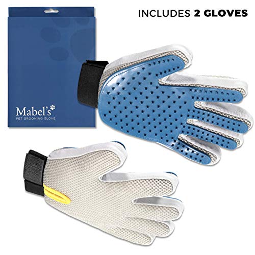 Mabel's Dog Grooming Gloves - Pet Hair Remover - Massage Brush Mitt - Five Finger - for Dog, Cat or Horse - 1 Pair (Right and Left Gloves)