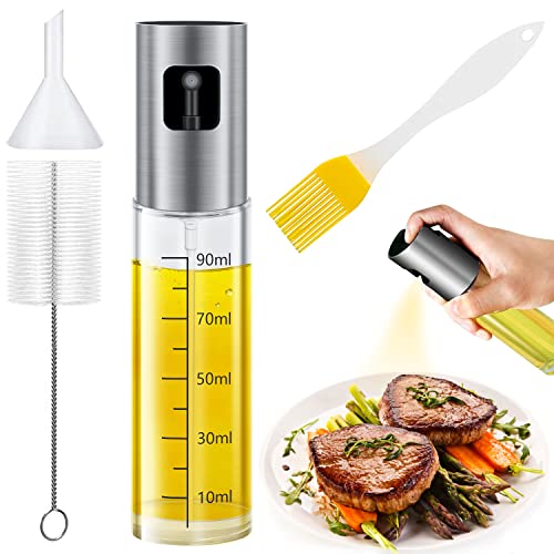 Spruzzino per Olio, 100 ML Spray Olio con Scala, Spazzole e Imbuto, Spray Olio per BBQ, Cucinare, Forno, Grigliare, Insalata