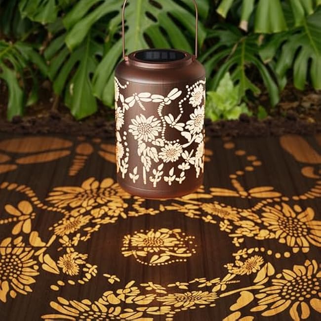 Solar Lanterns Outdoor Hangi8ng Lantern Birthday Gifts for Women Waterproof Decorative Dragonfly & Sunflower Solar Lights for Garden Patio Yard Pathway Warm LED Glow Auto On/Off, Energy-Saving Design