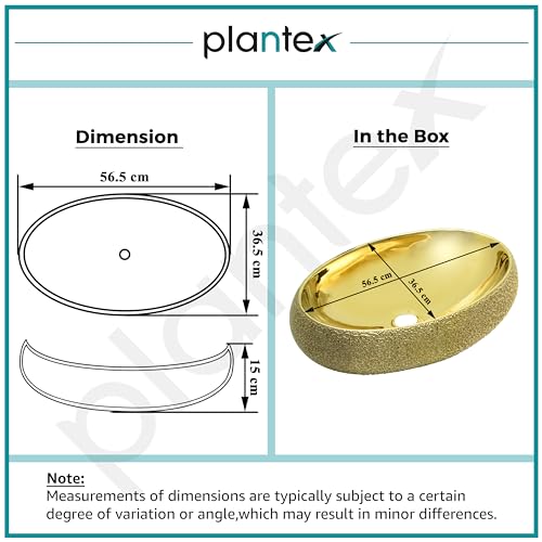 Image of Plantex Table Top Wash Basin For Bathroom /Designer Ceramic Basin /Countertop Vessel Sink Basin - Indo-European Collection (Gold - 23.6 x 16 x 6 Inch)