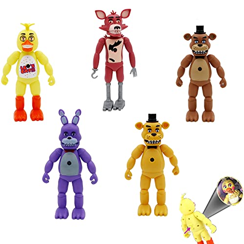 5PCS/Set New Freddys Projector Toys Teddy Bear's Security Breach Series Foxy Bonnie Fazbear with Projection Anime Lights Action Figures Models Collectible Toys 18-20cm