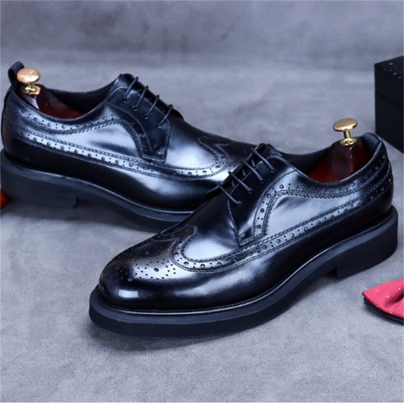Men's Leather Shoes Commuting Casual Shoes Wedding Shoes Round Toe Lace-up Low-top Black 1.3 Inch Heel Skin-Friendly Lining Comfortable Breathable Daily Wear(12)2