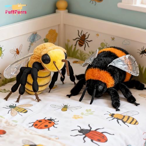 PuffPurrs Lebensechter Hummel-Plüsch, Realistischer Natur-Arbeiter Teddy, Insekten-Plüsch für Wissenschaftsfans, 20 cm