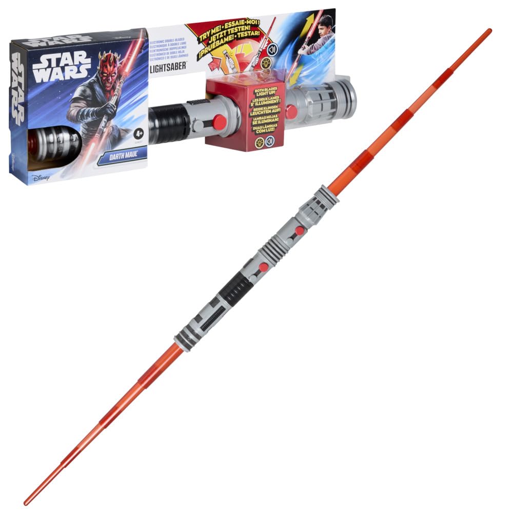 Star Wars, Darth Maul, Sable de luz electrónico de Doble Hoja, Sable de luz Rojo Oficial, para Usar con Disfraces, Juguetes para niños y niñas a Partir de 4 años
