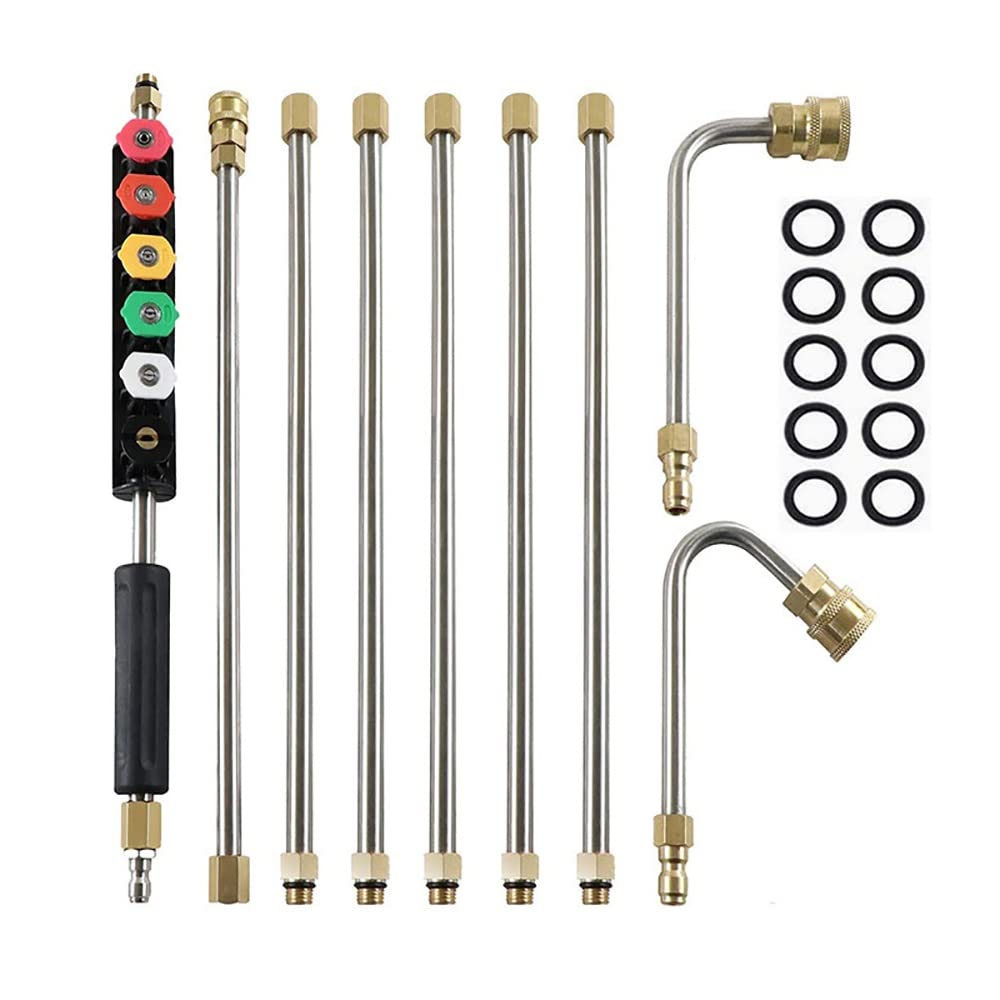 Juego de varitas de extensión para lavadora a presión, 9 lanza de conexión rápida de 1/4 pulgadas, herramienta de limpieza de canalones, lanza limpiador de techo con 6 puntas de boquilla