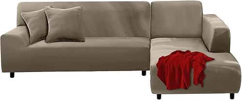 FIGOOO Fundas de sofá modulares en forma de L, 2 fundas elásticas para sofá seccional, reversible, universal, antideslizante, protector de muebles,