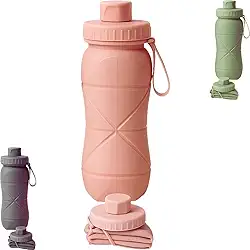 Garrafa de Água Dobrável em Silicone 600ml Retrátil | Squeeze Portátil Esporte Academia (Rosa)