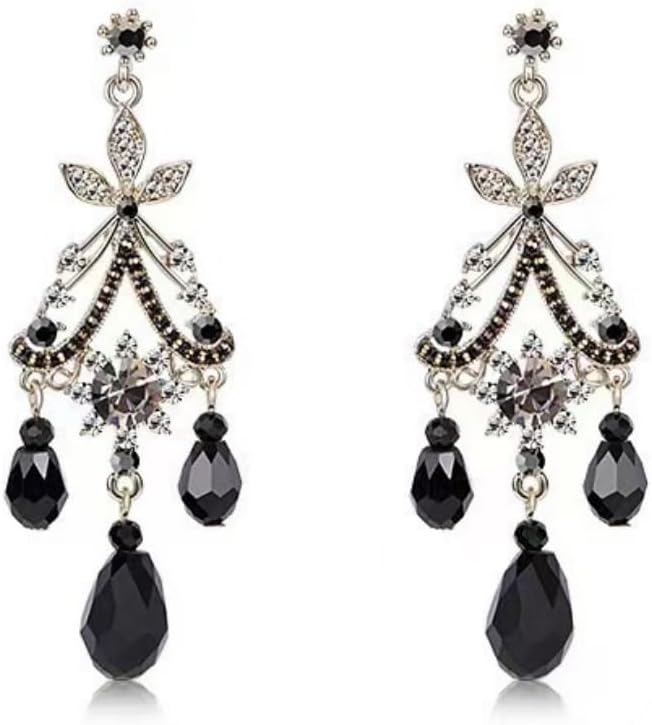 Black Long Tassel Dangle Earrings Vintage Crystal Chandelier Stud Earrings Trendy Christmas Birthday Party Jewelry for Women