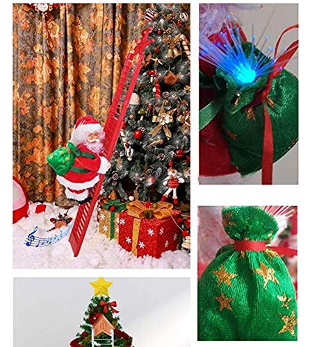 Electric Climbing Santa, Christmas Creative Decoration with Music and LED Light, Climbing Ladder Santa Plush Doll Xmas Toy Hanging Ornament Tree Holiday Party Home Door Wall Decoration