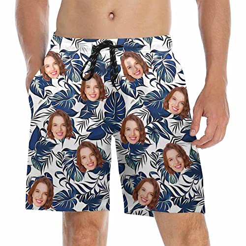 DIYKST Custom Photo Swim Shorts with Face Personalized Gifts Swim Trunks for Men Customized Novelty Beach Board Short