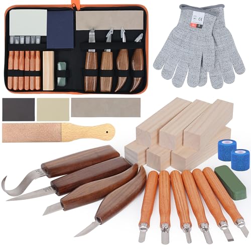 Fohil 33-IN-1 Wood Carving Kits with Detail Carving Knife, Whittling