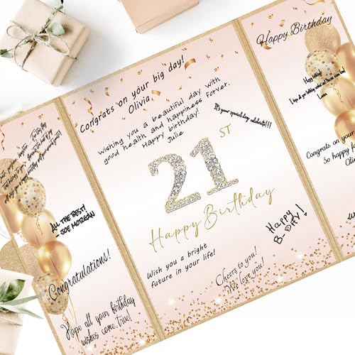 Image of DARUNAXY Champagne Happy 21st Birthday Alternative Signature Guest Book | 21st Birthday Party Decorations for Girls Women, Cheers to 21 Years Old Gifts 21 Birthday Signing Card Board Party Supplies