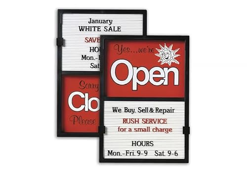 Open Closed Message Slider Board Sign, 14\"x20\" (Red w/Sun)