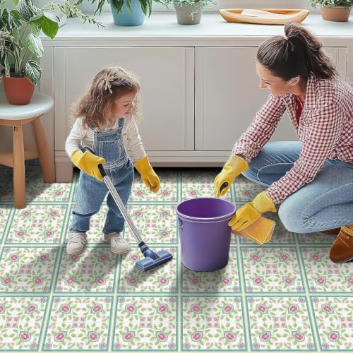 Image of Moroccan Tile Stickers | Waterproof Self Adhesive Peel & Stick Tile Decals for Kitchen Backsplash, Bathroom Wall, Floor, Furniture & Glass (8x8 Inch, Design 48)