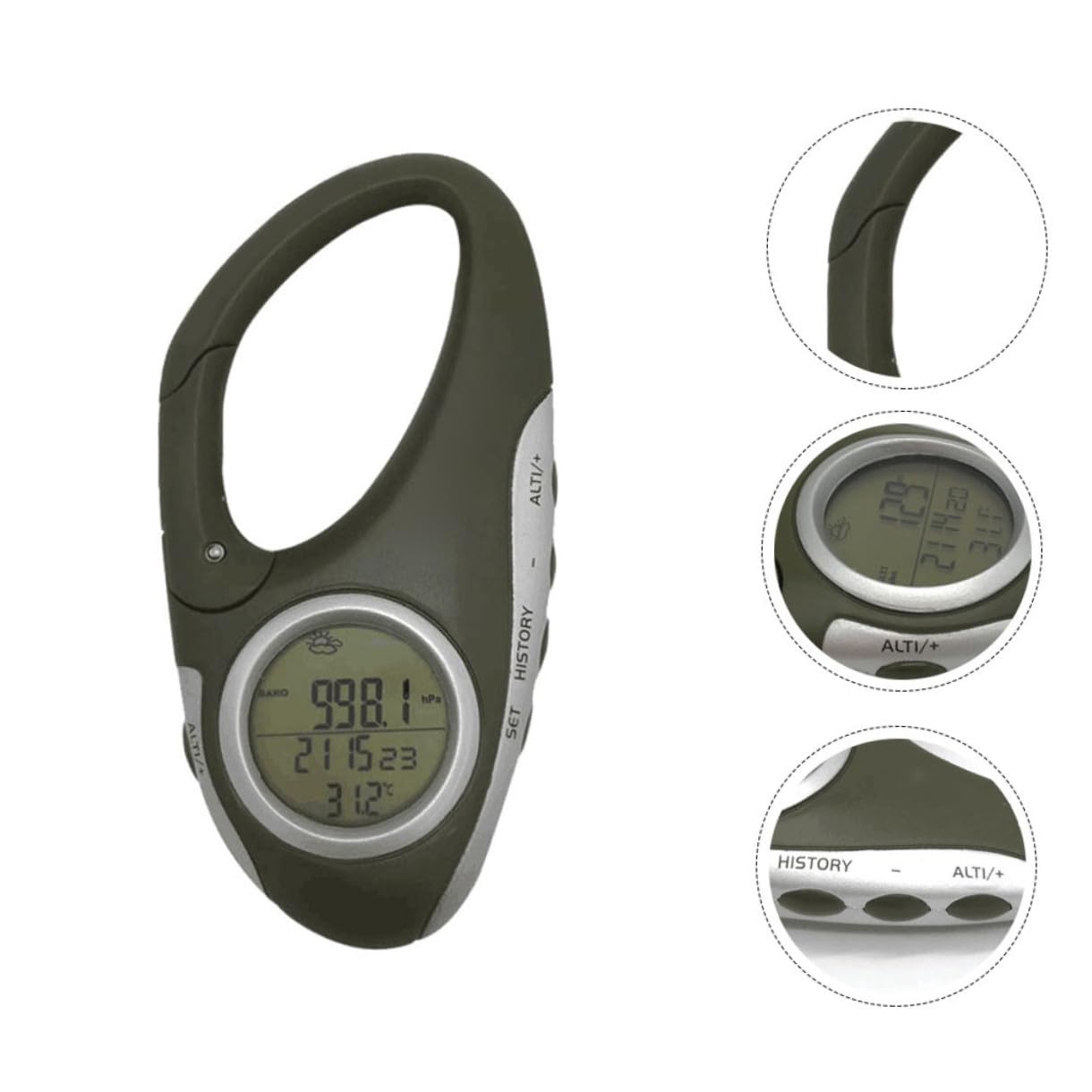 BESPORTBLE 3 Pezzi Altimetro Portatile Misuratore di Temperatura Previsioni Meteo Barometro Alpinismo Strumento di Utilità Altimetro Elettronico Catena Chiave Moschettone in Metallo