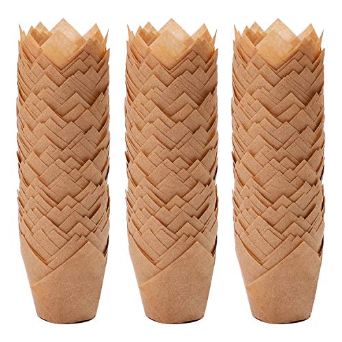 Ruisita 150 Pieces Mini Baking Cups Tulip Baking Cups Cupcake Liners Muffin Liners for Wedding, Birthday, Christmas, Baby Shower Parties (Natural)