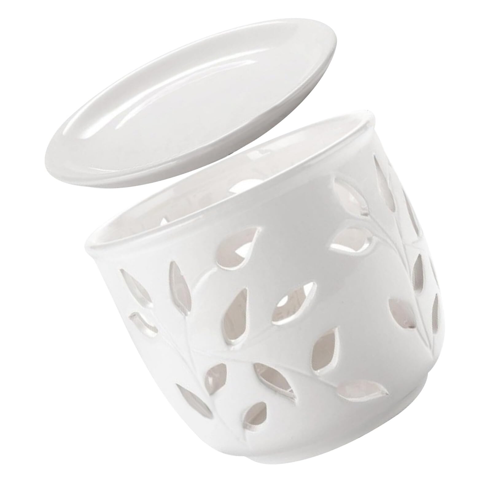 Yardenfun Ceramiczny Biały Doniczka z Podstawką Ceramiczny Kwiatowy Pojemnik z Otworami Doniczka Do Kwiatów Balkon i Do Wnętrz Oddychająca Wspierająca Zdrowy Wzrost Korzeni