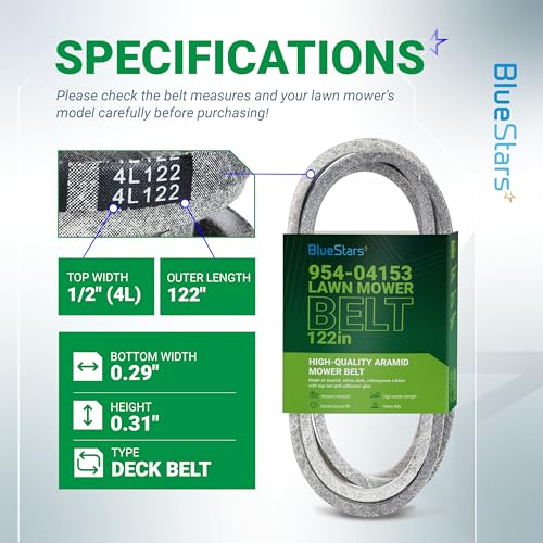 Image of BlueStars 954-04153 Deck Belt | Heavy-Duty Aramid Cord | 1 /2 inch x 122 inch