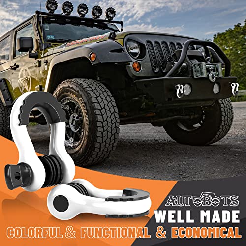 Autobots Bow Shackles 3/4" D Ring Shackle (2 Pack), 48,000Ib Break Strength With 7/8" Pin, 2 Isolator And 4 Washers Kit For Offroad Jeep Vehicle Truck Recovery White #TOP3