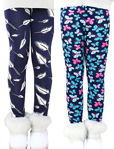Kiench Girls' Winter Leggings Warm Fleece Lined Thick Pants Cute Pattern 3-Pack3