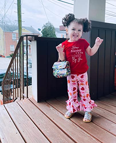 Image of Unique Baby 2 Piece Girls Double Ruffle Leggings and Short Sleeve Shirt Clothes Set Kid and Toddler Girl Outfit