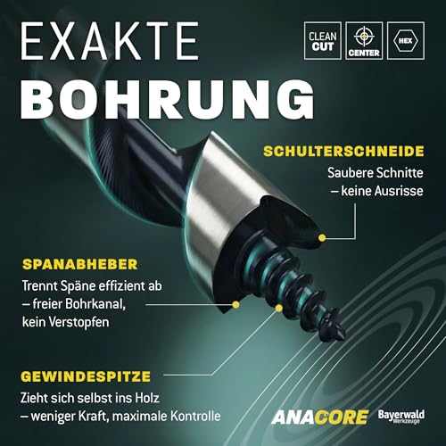 Profi Schlangenbohrer Holz Ø 10 mm - Nutzlänge 155 mm - 6kant – Bayerwald Holzbohrer Werkzeugstahl tiefe Bohrungen Weich-/Hartholz – präzise Schneidengeometrie saubere, ausrissfreie Bohrlöcher