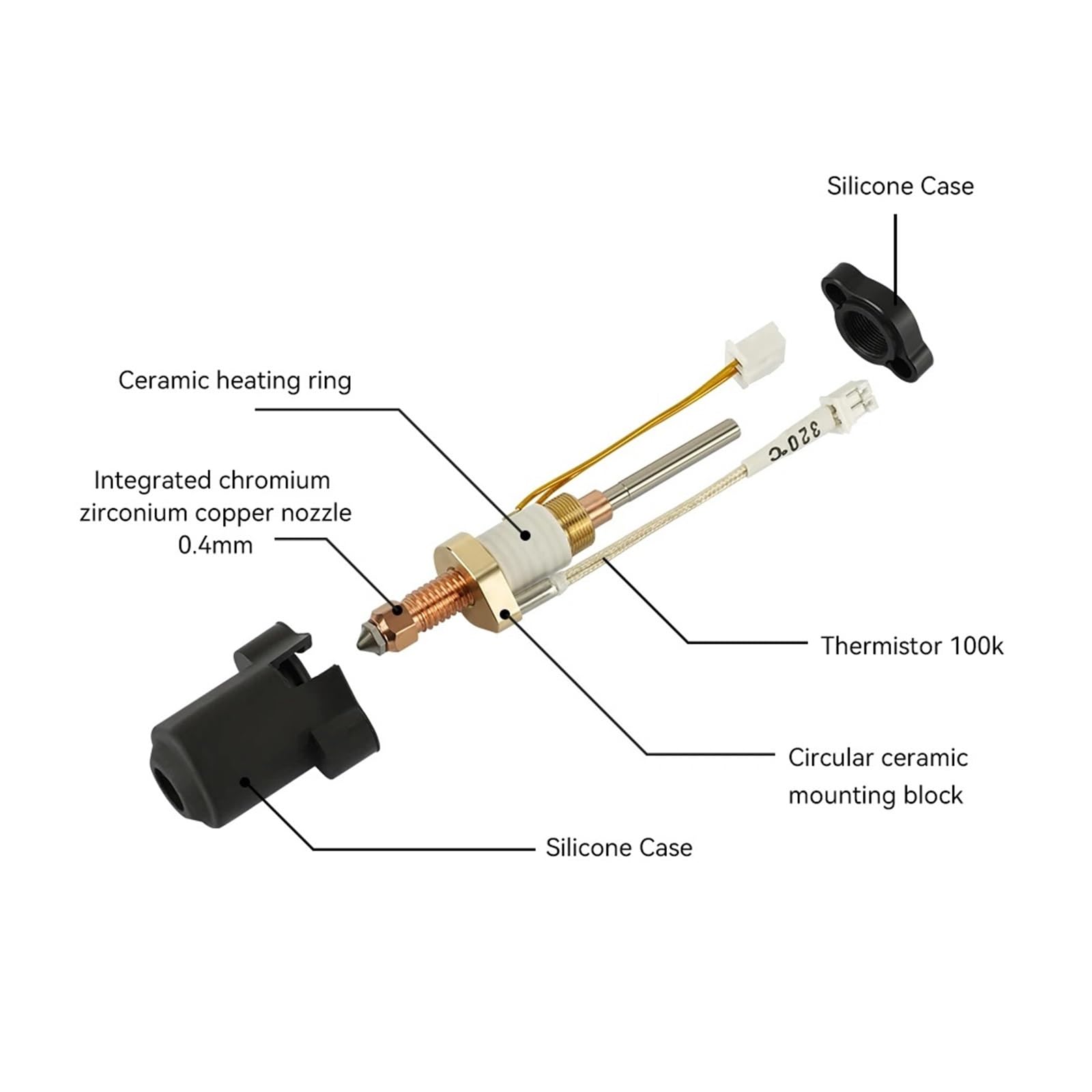 K1C K1 Max Keramik Heizblock-Set 3D-Druckerteile Schnellwechseldüse Wärmeunterbrechungswiderstand(Hotend black N0.6)