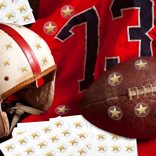Image of Leinuosen Helmet Stickers Football Baseball Helmet Decals 1-1 /8 Inch Vinyl Sports Football Decals Self Adhesive Hockey Stickers for Hockey, Lacrosse, Batting(Clear Print Vintage Gold, Star)
