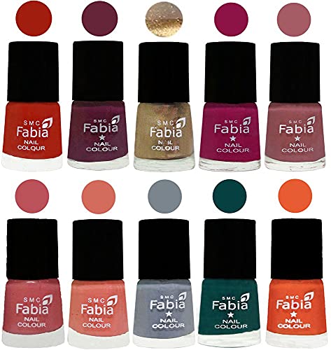 Image of SMC Fabia ALL IN ONE (PACK OF 10), Long Lasting Glossy Nail Polish, 6 ml Each, All Vibrant Colours,01841