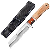 Doom Blade 6.3' Fixed Blade Small Cutter Knife Hunting Knife with Nylon Sheath, Lightweight,Easy to carry Camping Knife 440C Stainless Steel Blade with Wood Handle,Full Tang,For Outdoor, Hunting, Camping (Right Angle)