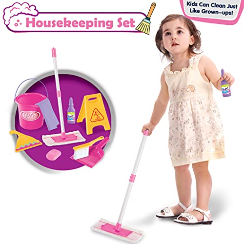 Liberty Imports Little Helper Housekeeping Kids Pretend Play Toy Cleaning Supplies Pink Playset With Mop, Bucket, And Accessories #TOP5